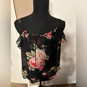 Express Black Pink Floral Strappy Tank XS